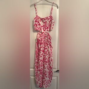 Mango Floral Cutout Linen Blend Midi Dress